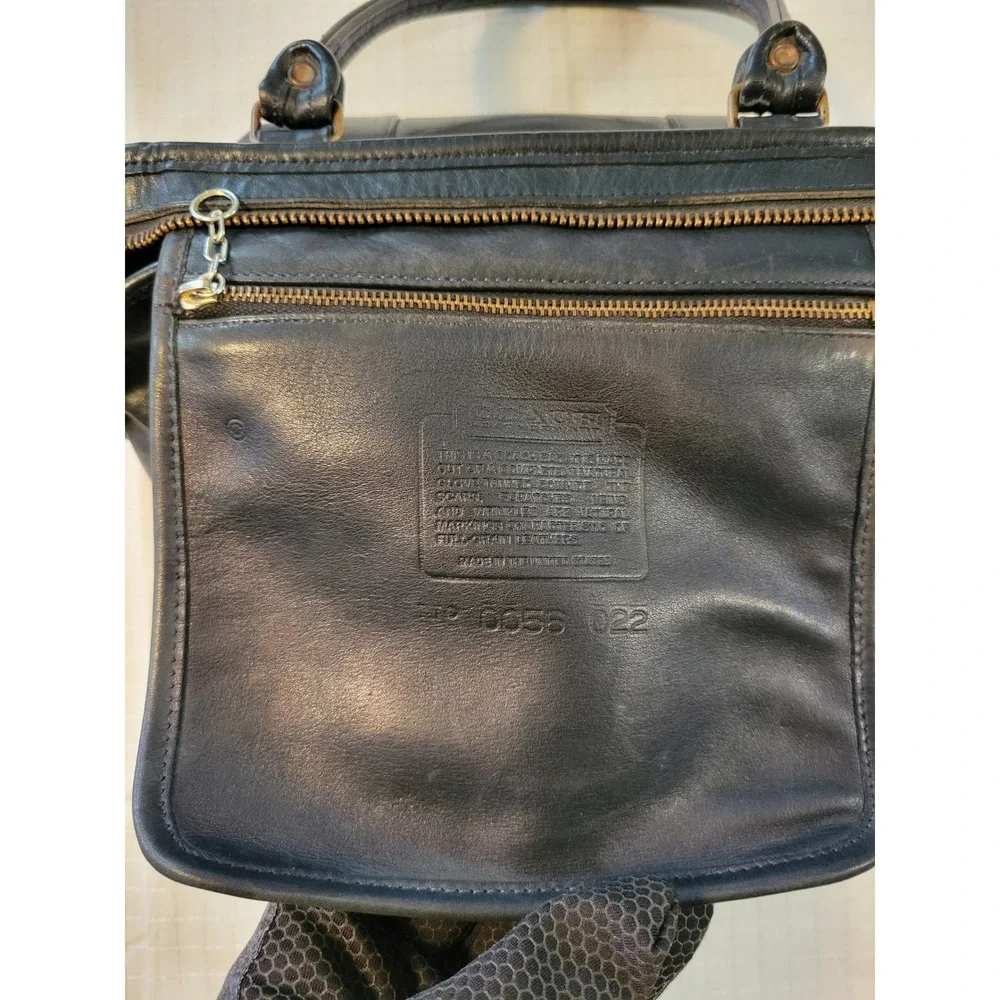 Vintage Coach Black Leather Satchel Handbag Doctor Bag Brass Hardware